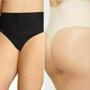 BOGO Maidenform Curvy Cooling Shaping Thong Firm Control Black Beige 4X NEW Lot